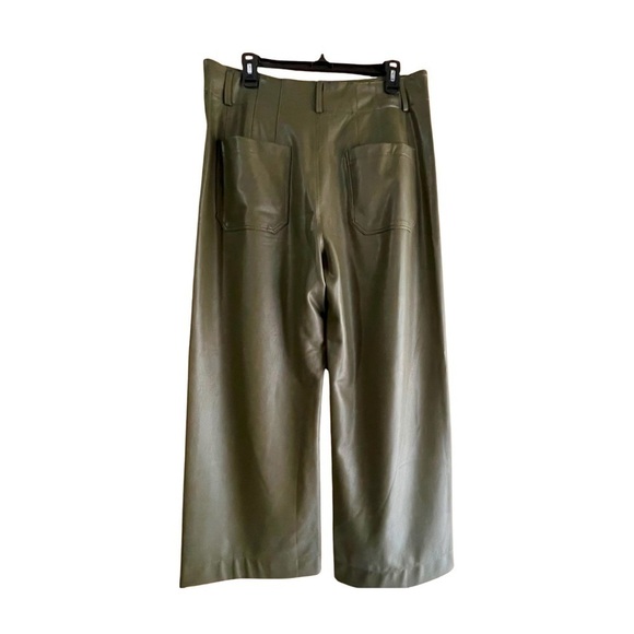 NWT Anthropologie Maeve Collete Green Faux Leather Crop Wide Leg Pants Size 32 - Picture 9 of 14